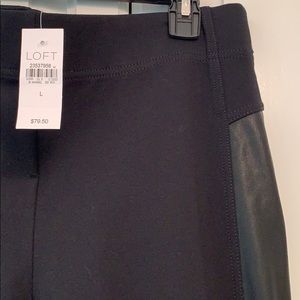 NWT Loft Black knit leggings with leather sides